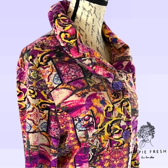 Rossi Roma Bubble Collared Colorful Cardigan Coat Size M - Picture 3 of 10